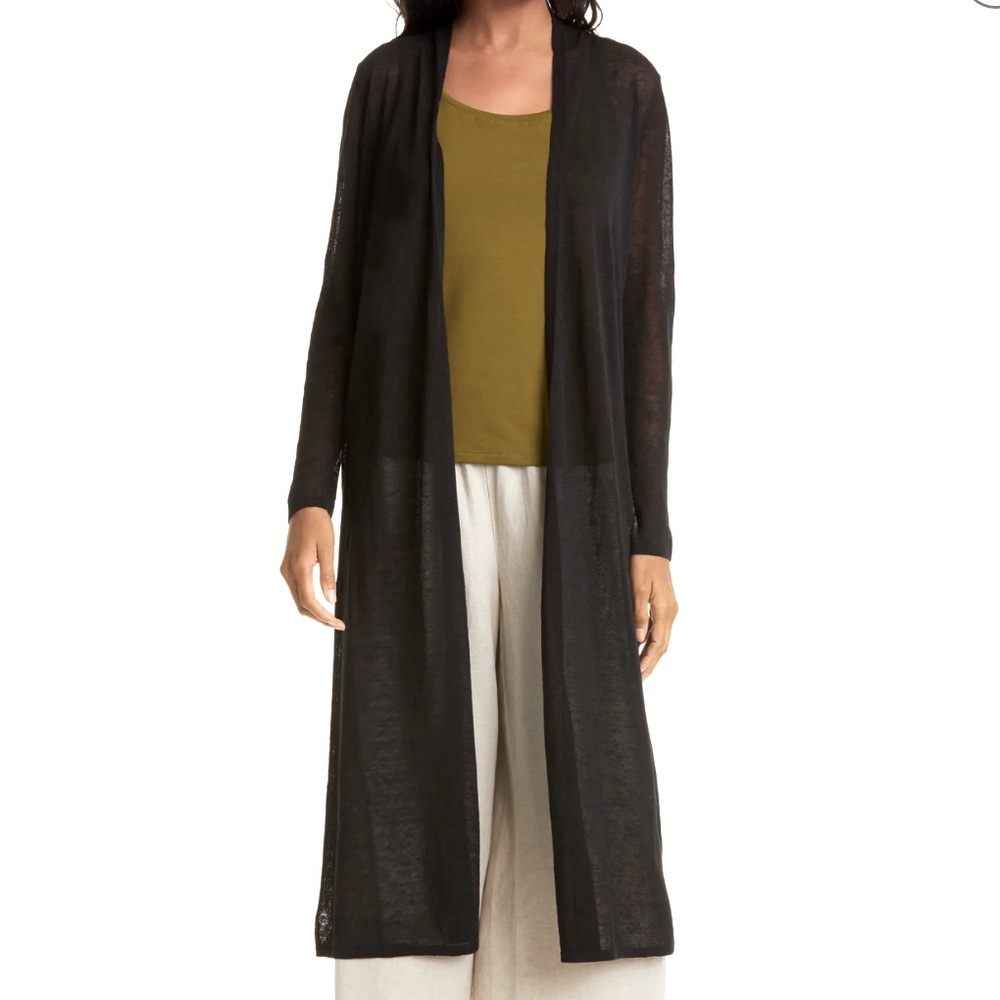 Eileen Fisher black duster long open cardigan